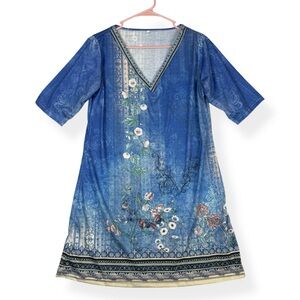 Womens Short Sleeve Mini Dress Size S Small Blue Half Sleeve Blue